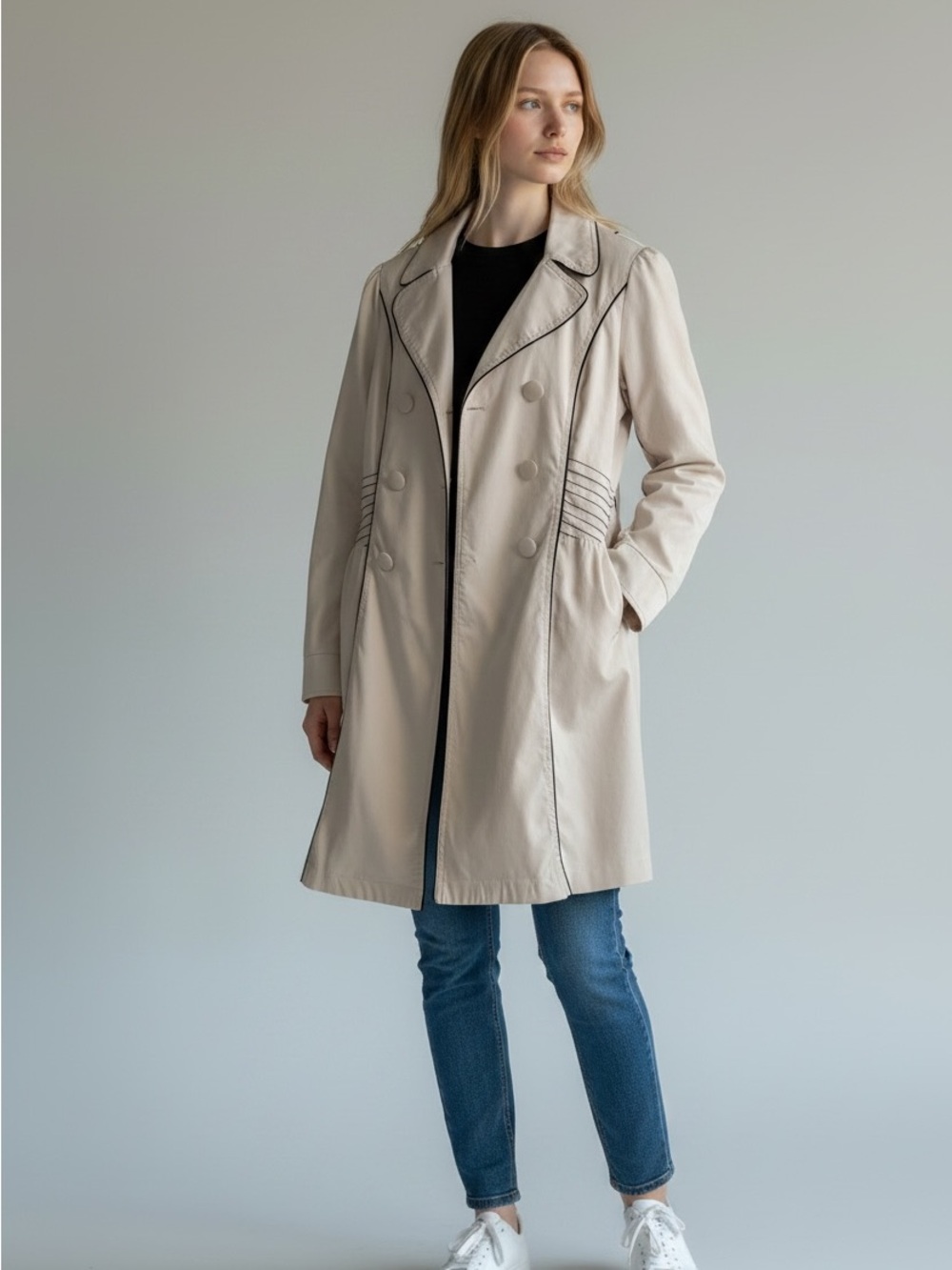 White Double-Breasted Trench Coat